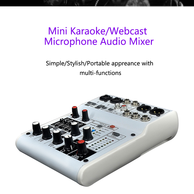 Venta al por mayor Mini DJ Mixer con USB para fuente de alimentación de 5V Audio Mini Mixer Precio