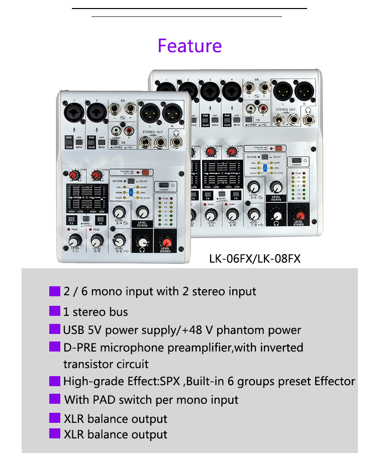 Venta al por mayor Mini DJ Mixer con USB para fuente de alimentación de 5V Audio Mini Mixer Precio