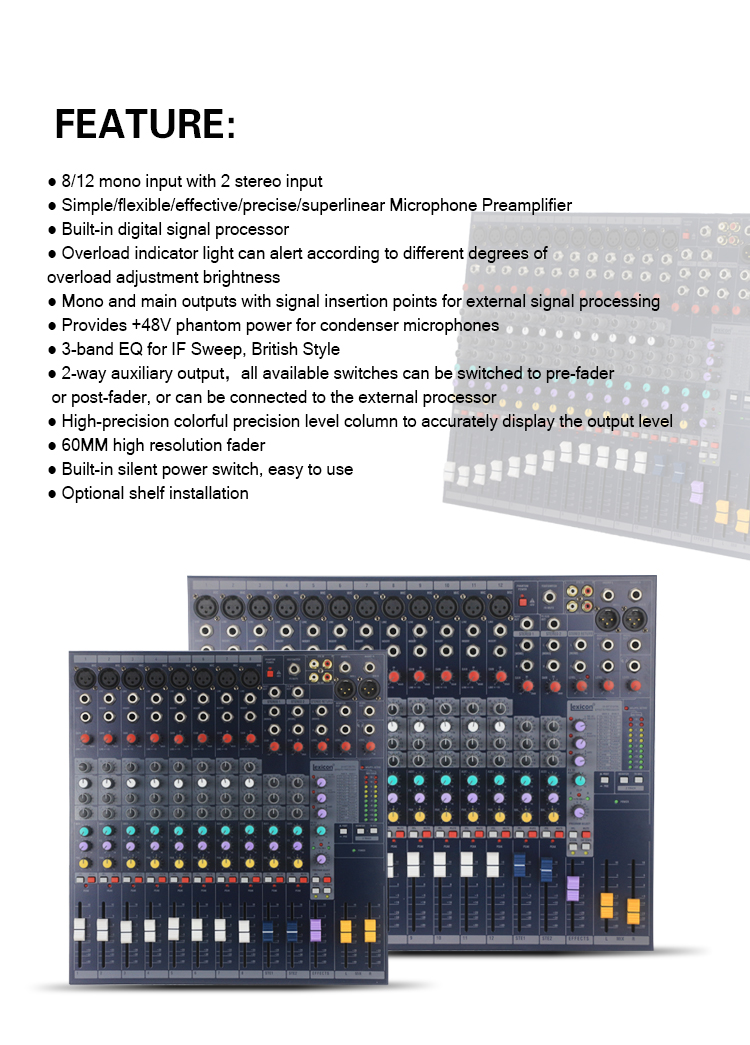 Mezclador de audio estéreo profesional de 8 canales