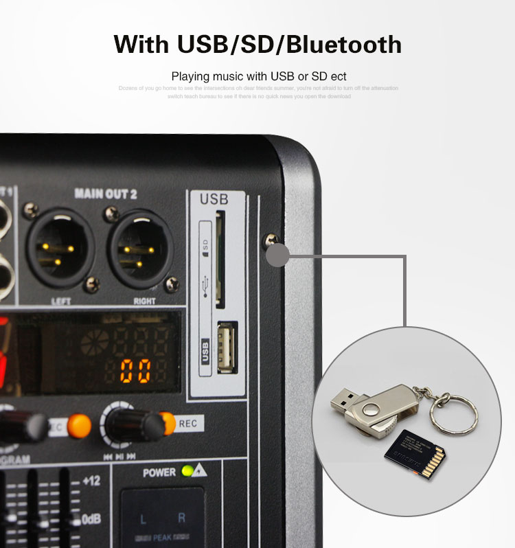 Профессиональный микшерный усилитель звука с USB MP3-плеером, 8-канальный вход