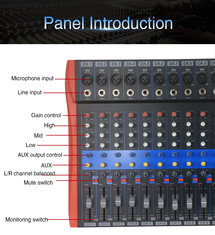 Buen precio para mezclador de audio de 16 canales/mezclador de sonido/consola mezcladora con efecto digital