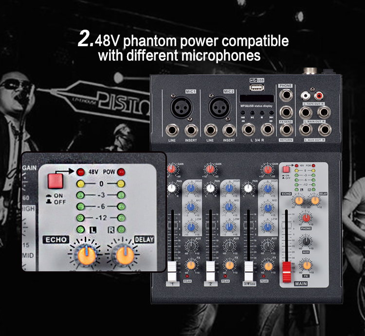 Mini mezclador de audio con USB/consola mezcladora de suministro de fábrica profesional