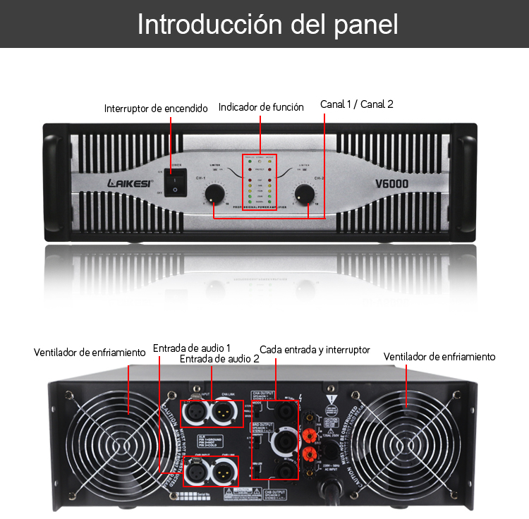 Amplificador de Poder Profesional AMX V5000 Alta Potencia