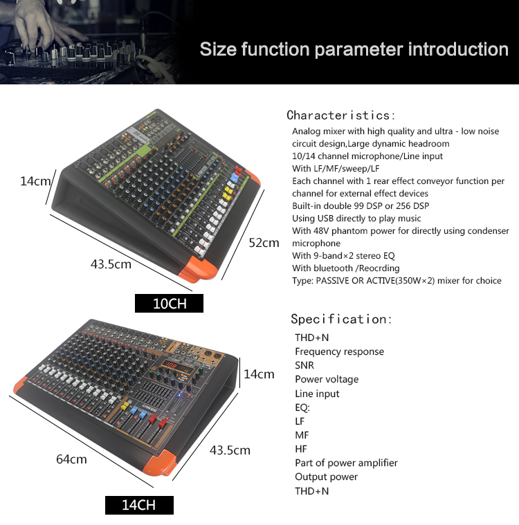 Consola mezcladora profesional de doble efecto con contacto inalámbrico y USB Power Mixer