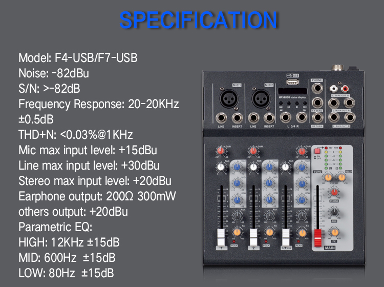 Mini mezclador de audio con USB/consola mezcladora de suministro de fábrica profesional